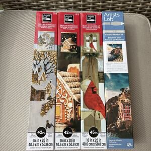 Artists Loft Paint By Number Lot - Winter Birds Gingerbread House Winter Scenes